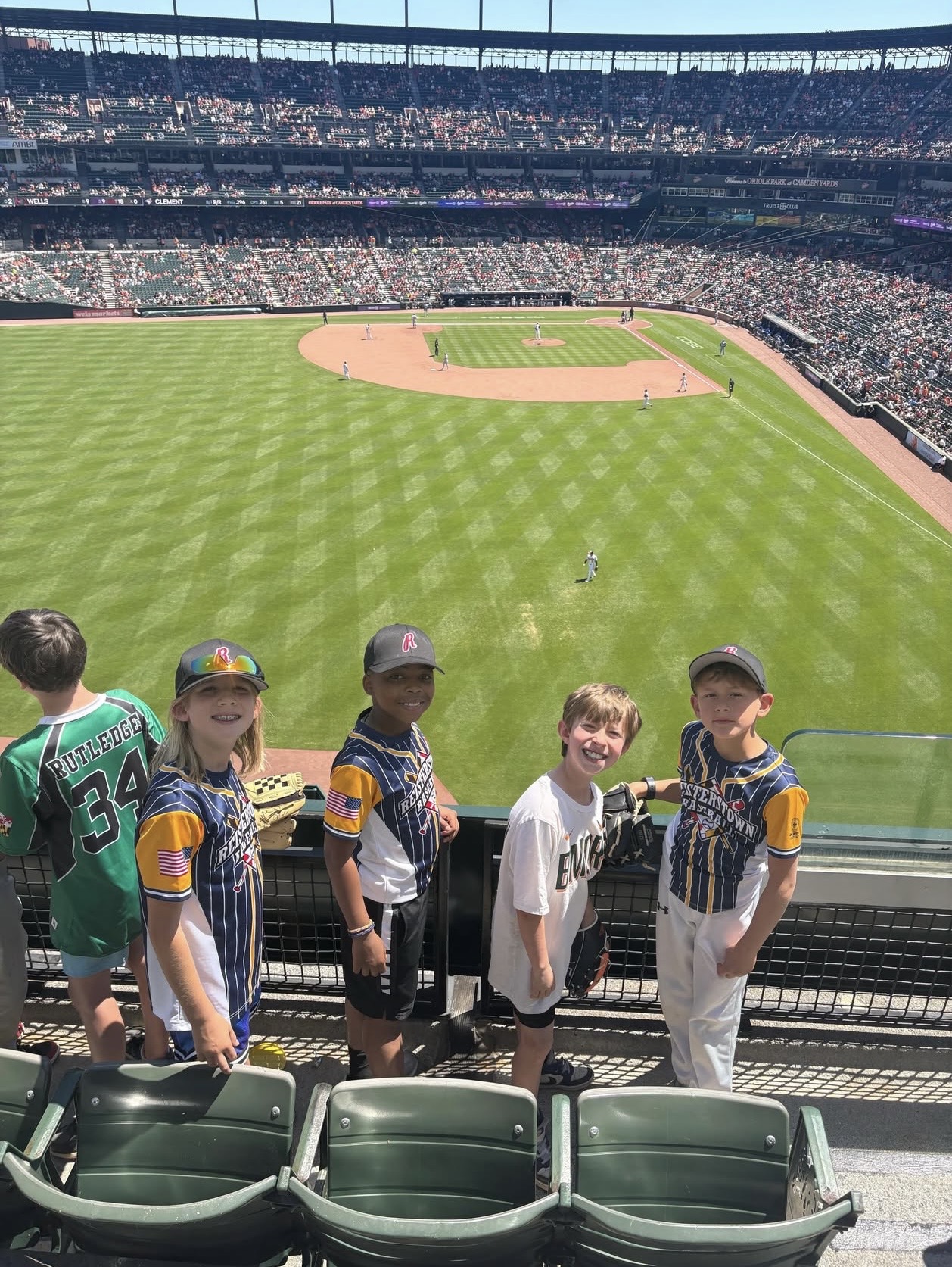 Reisterstown Baseball players overlooking the field at Camden Yards